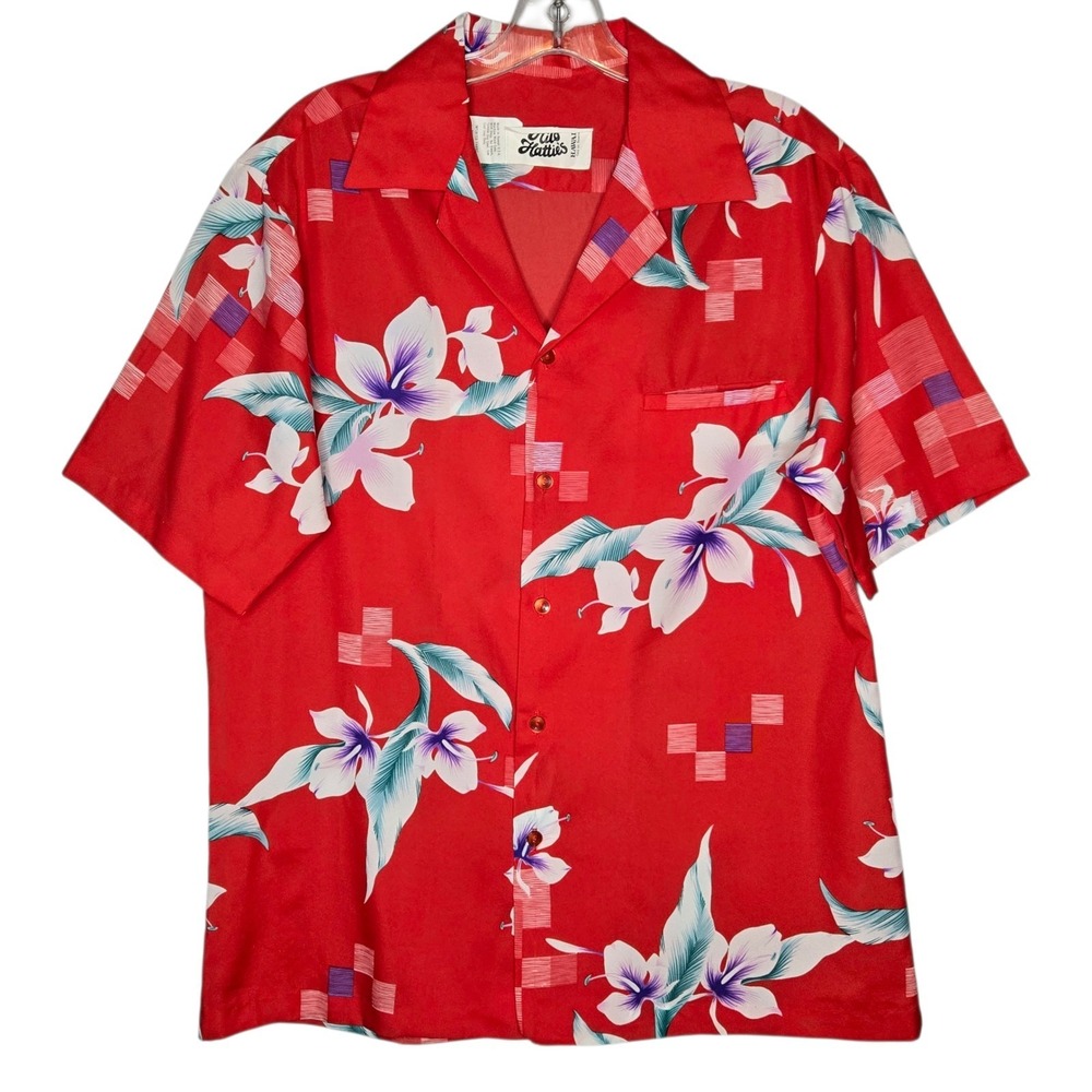 Vintage 70s Hilo‎ Hattie's made in USA Aloha Welt-Pocket Hawaiian Red size Large